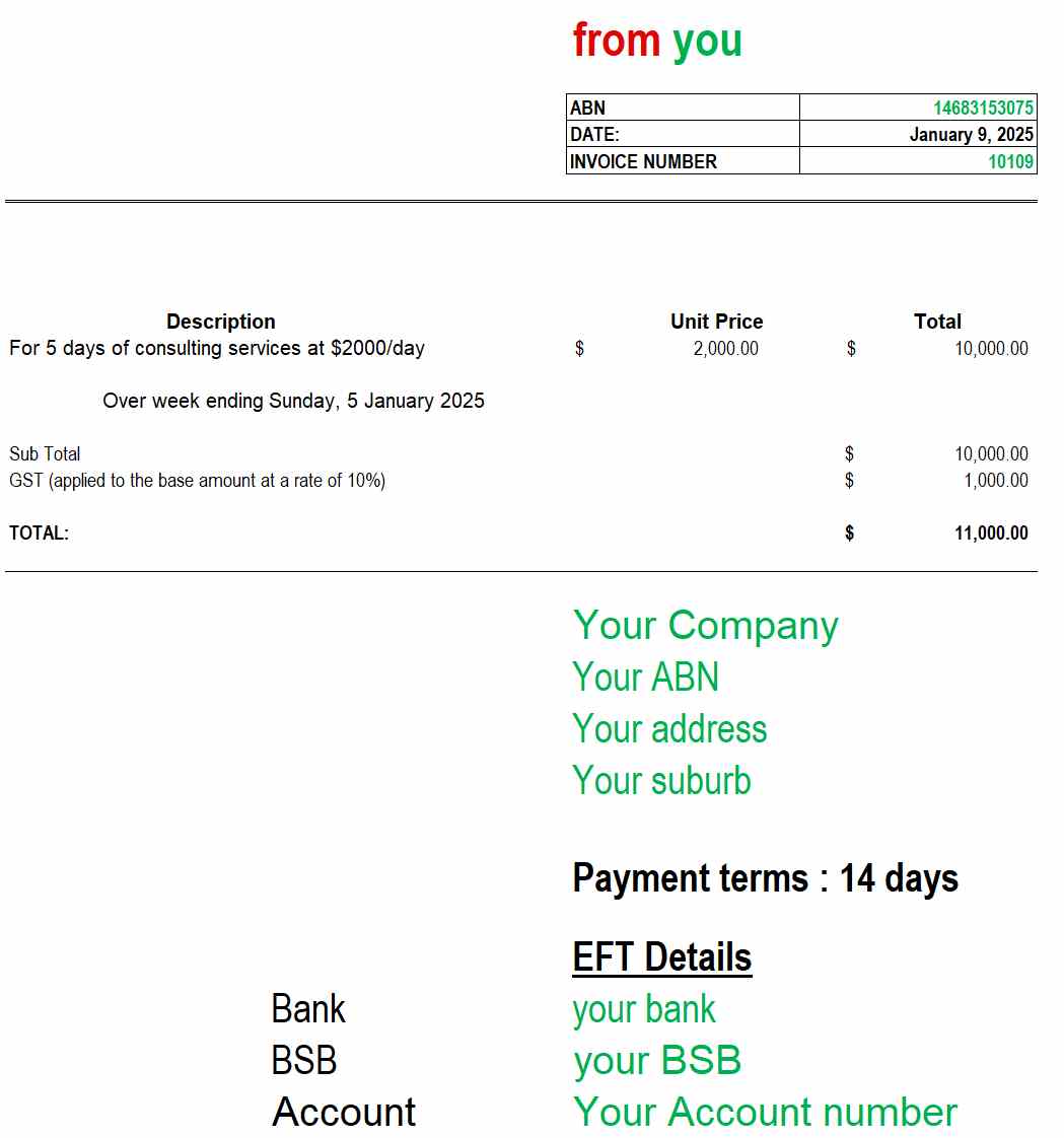 Example invoice